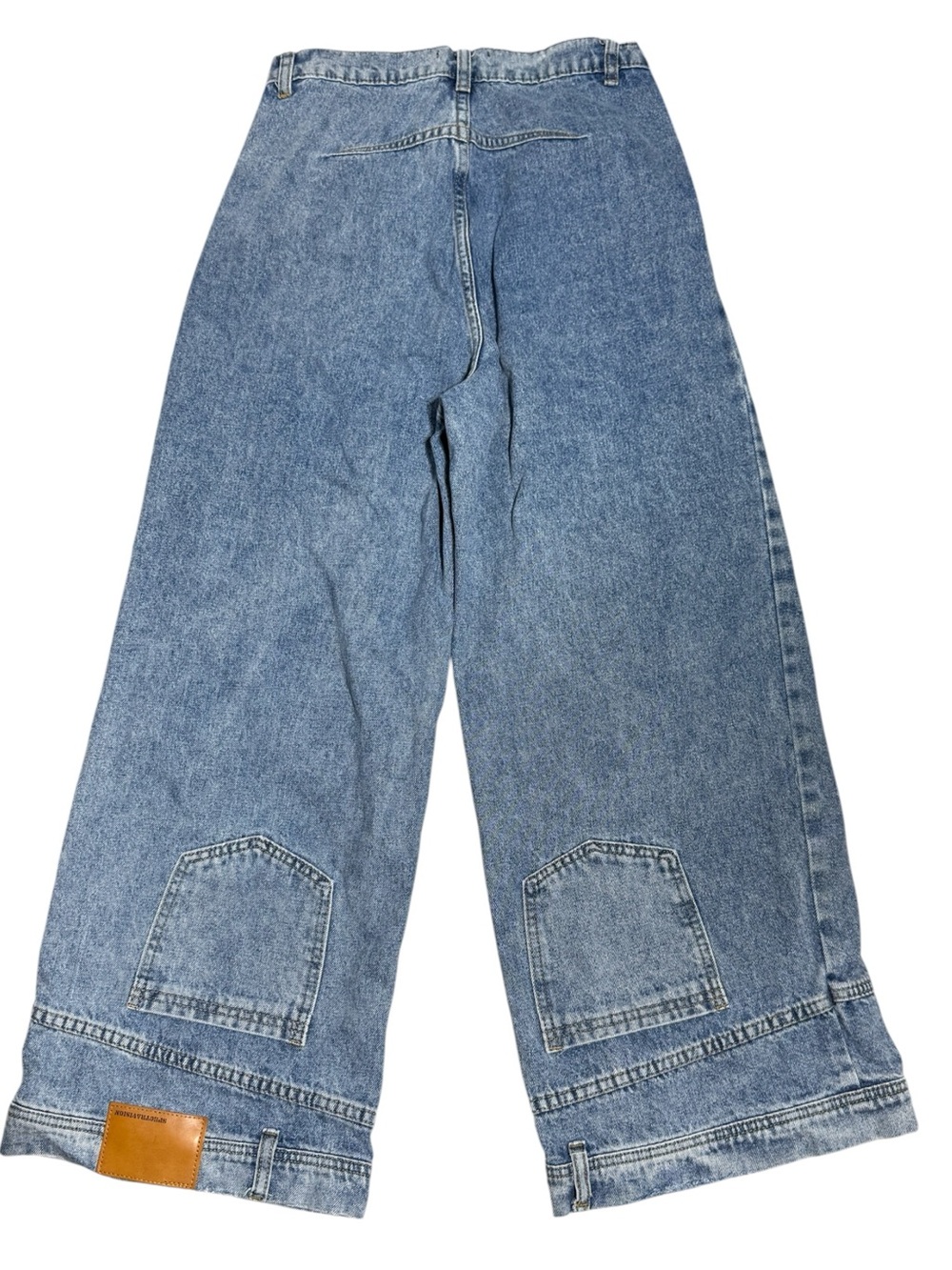 Reverse Worn Wide Leg Denim Jeans - Y2K Baggy Skate Pants with Inverted Pockets - Picture 3 of 7